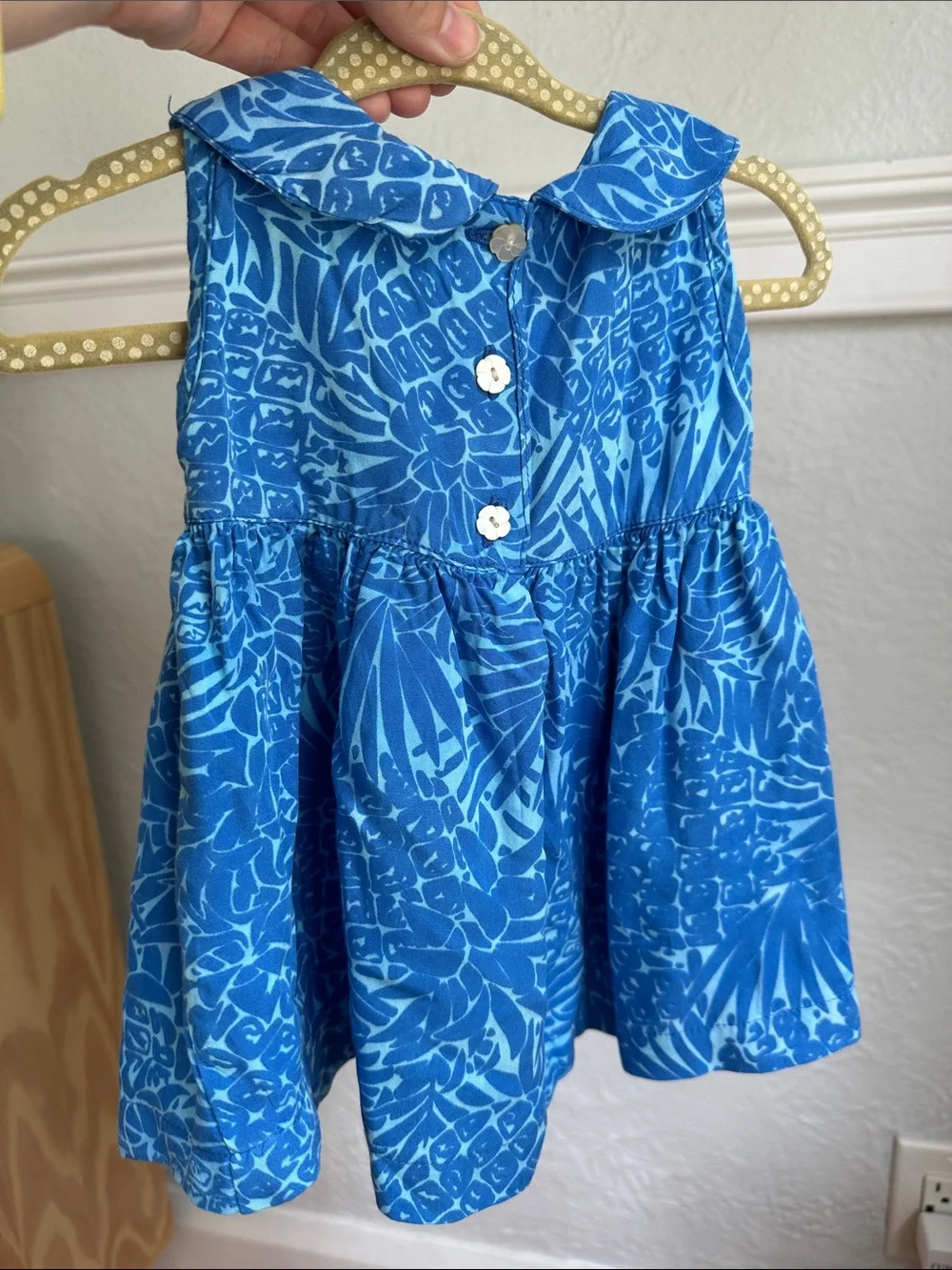 Blue Tropic Print Smocked dress